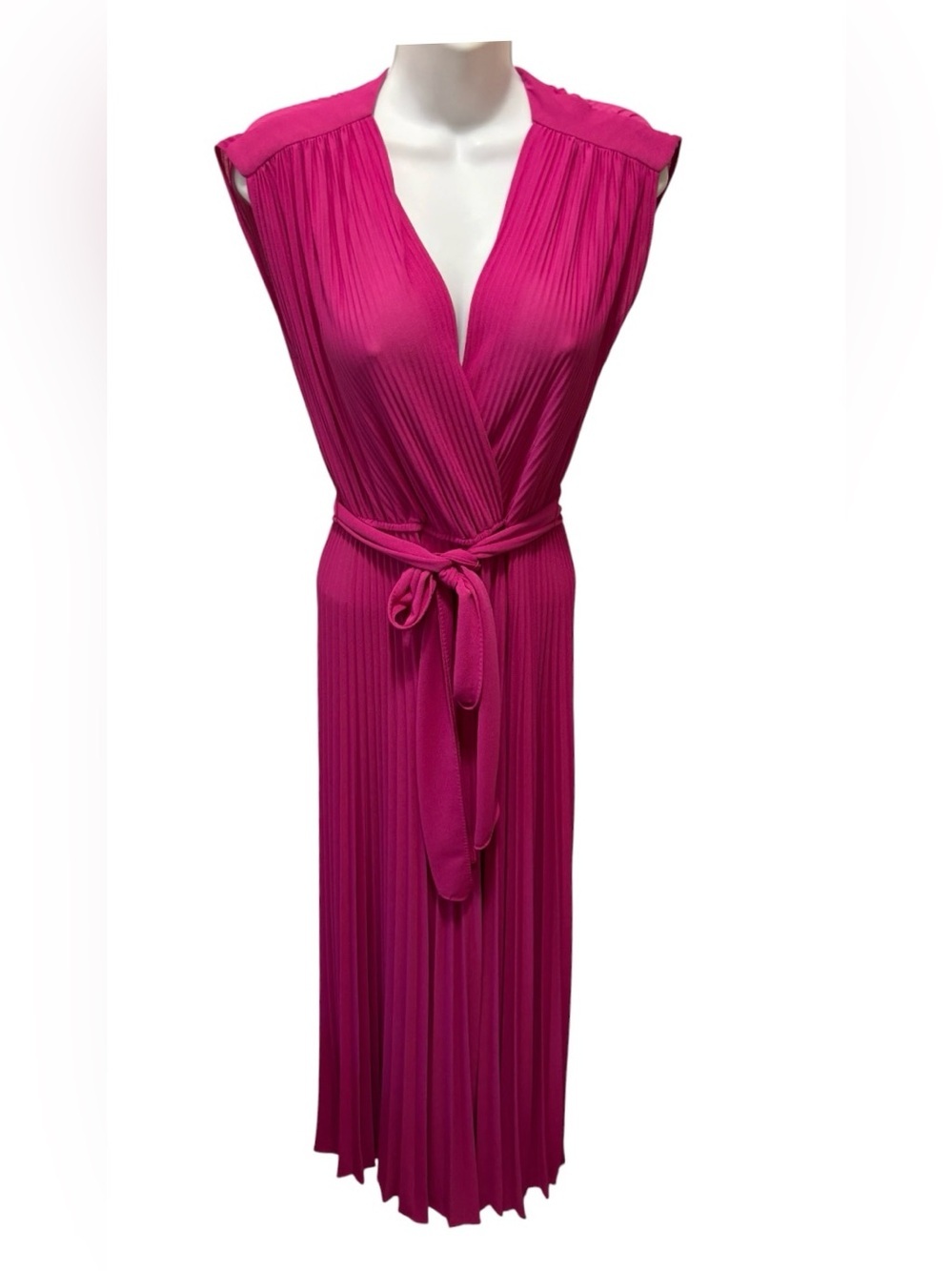 VTG Jody T Of California Pleated Chiffon Maxi Dress Rose M Belted Surplice Top